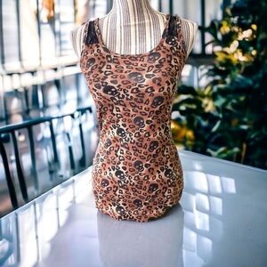 Eye Candy Tank Top, Size L, Skulls, Animal Print, And Black Lace. No Stains, EUC